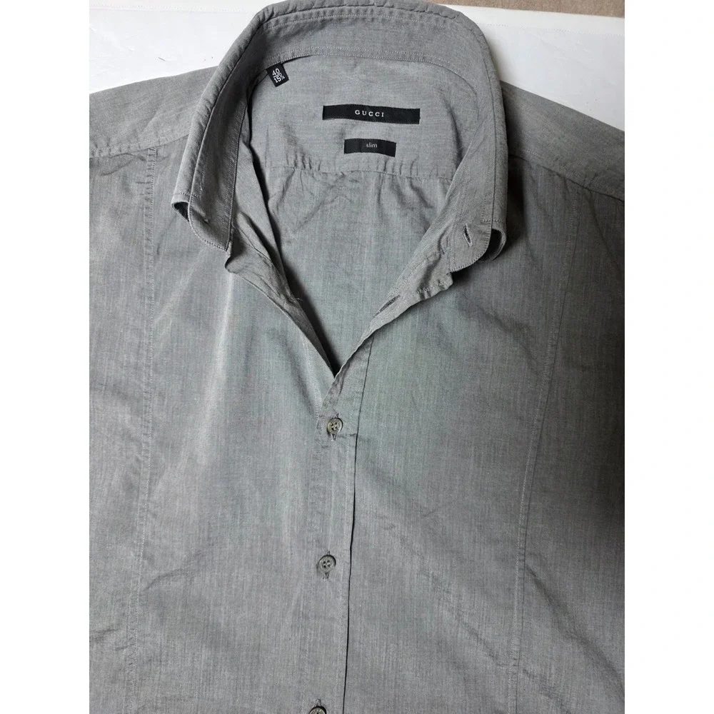 Gucci‎ Mens Grey Short Sleeve Button Up Slim Fit Shirt Luxury Designer Grey